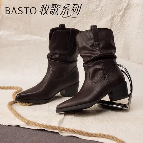 【好物体验专享】百思图25冬季新款堆堆靴女短靴马丁靴F3061DZ5商品大图