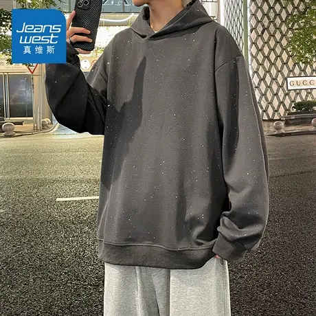 KZH真维斯港风长袖卫衣男秋冬新款宽松时尚潮流保暖休闲连帽上衣商品大图