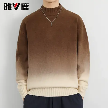 雅鹿针织衫男 2025秋冬叠穿渐变色内搭半高领宽松打底宽松毛衣男图片