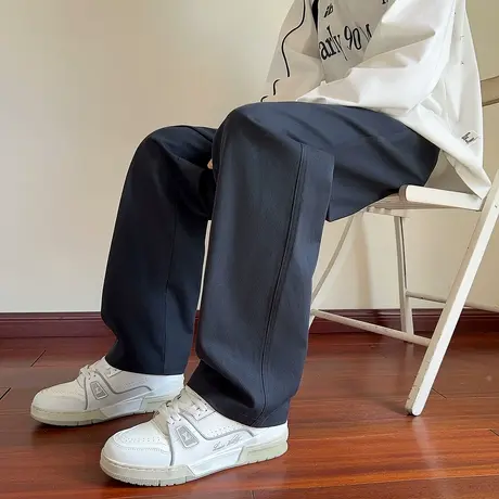 唐狮秋冬季休闲长裤男净色基础设计直筒时尚百搭灰色显瘦男裤TUTA图片