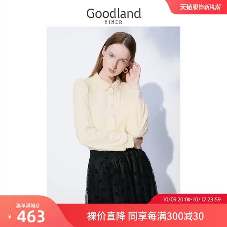 音儿美地女装2022冬季新款单排扣磨毛蕾丝泡泡袖衬衫高级感商品大图