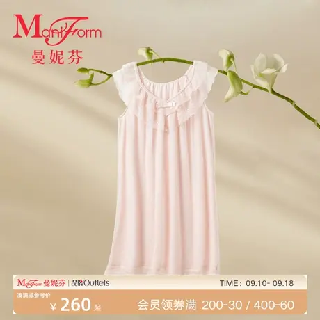 曼妮芬中长款荷叶袖家居服性感蕾丝女士起居服舒适睡裙20310699商品大图