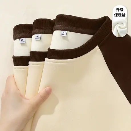 VR真维斯圆领卫衣女秋冬2023新款加绒加厚美式上衣女士插肩袖外套商品大图