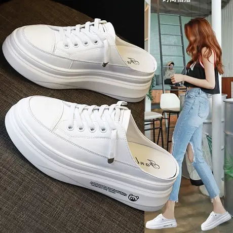 真皮半拖鞋包头凉拖鞋女外穿女士半拖鞋凉鞋夏季厚底2023新款外出商品大图