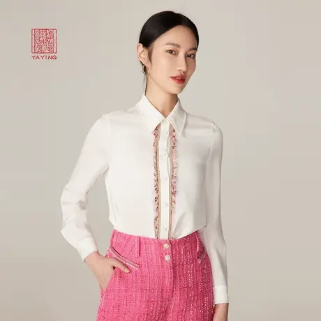 [小香风]EP雅莹高端系列 优雅三醋酸流苏白色衬衫 商场同款2104A商品大图