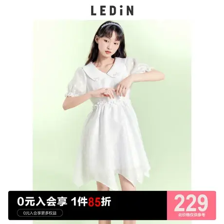乐町翻领俏皮连衣裙休闲春夏新款不规则下摆女装收腰裙子女夏商品大图