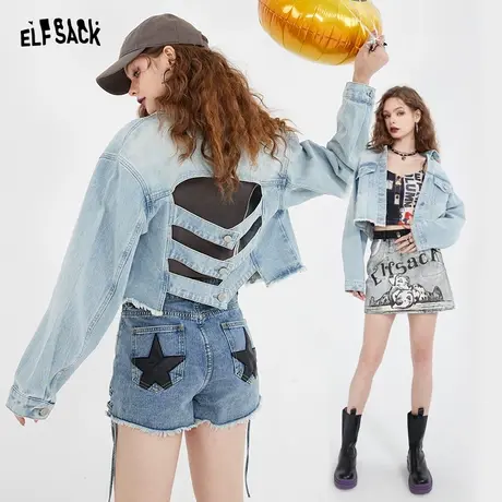 妖精的口袋镂空牛仔外套女2023夏季新款显瘦短款设计感辣妹上衣商品大图