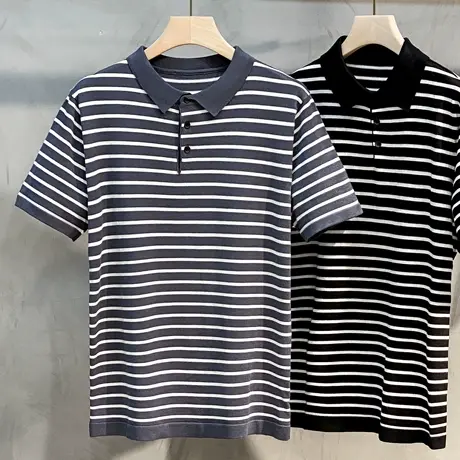 男士短袖t恤2023新款潮流商务保罗翻领丅恤潮牌条纹高端polo衫男图片