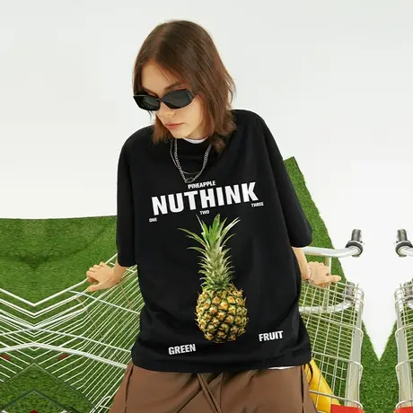 Nuthink中性风小众设计短袖T恤男夏季潮牌ins大码情侣装半截袖潮商品大图