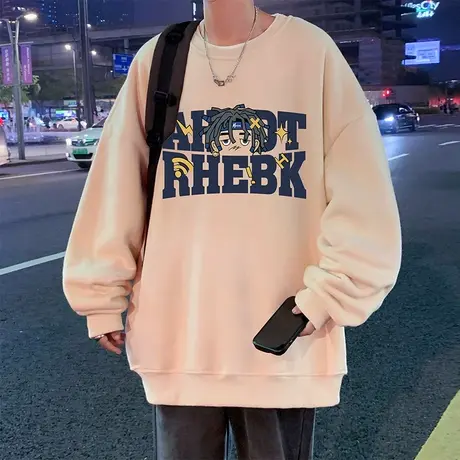 潮牌宽松港风chic重磅卫衣男春秋季嘻哈套头圆领cityboy打底衣服商品大图