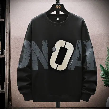 圆领长袖t恤男士秋季刺绣印花韩版潮流休闲青年百搭打底衫卫衣ins商品大图