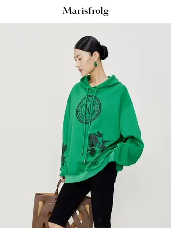 【言选好物】玛丝菲尔春季新款套头宽松印花连帽卫衣上衣设计感商品大图