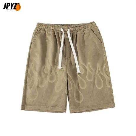 潮牌短裤男宽松火焰印花夏季五分运动裤子休闲抽绳卫裤中裤卫裤商品大图