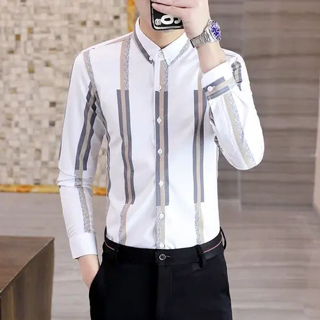 男士长袖衬衫春季韩版潮流痞帅寸衣网红男装高级感设计感小众衬衣商品大图