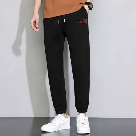 黑色长裤子男春夏季休闲运动裤中国潮流百搭九分束脚小脚抽绳卫裤商品大图