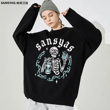 木村三社SANSYAS 时间流逝秋季毛衣男卫衣潮牌长袖针织衫新款上衣图片