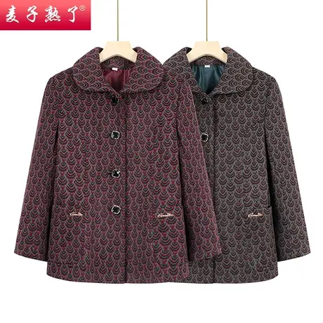 2023秋季新款奶奶装薄毛呢长袖翻领外套阔太太中老年人女装上衣服商品大图