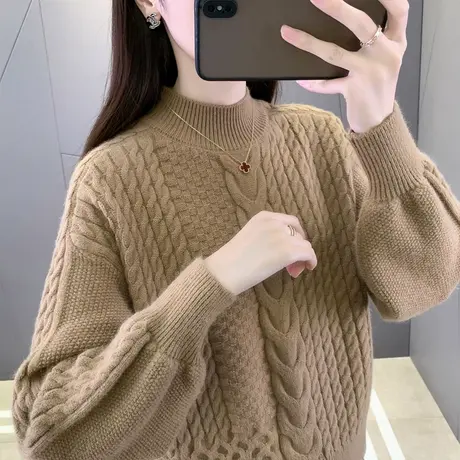 歌莱妃半高领麻花毛衣女秋冬2024新款爆款冬季加厚针织打底衫上衣商品大图