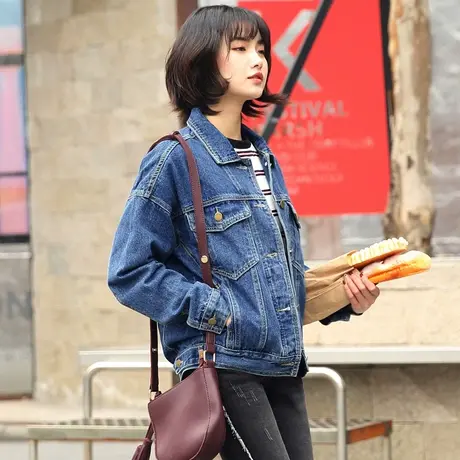 牛仔外套女宽松韩版港味春秋新款网红BF风学生短款夹克上衣潮商品大图