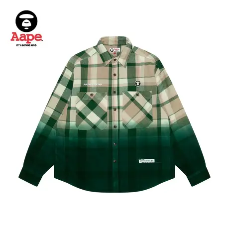 Aape旗舰店男装秋冬格纹拼色渐变宽松复古长袖衬衫8424XXJ商品大图
