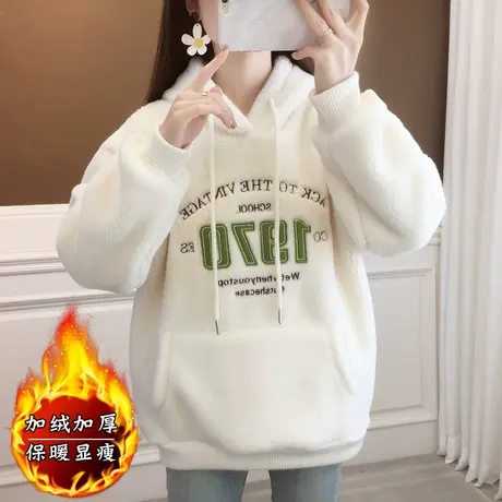加厚加绒连帽卫衣女宽松韩版2023新款秋冬复古港风chic学生潮ins图片