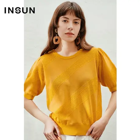 INSUN恩裳线上专选夏季真丝莱赛尔提花毛针织衫图片