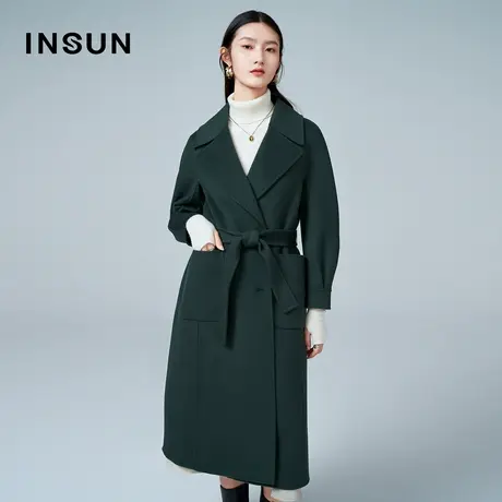 恩裳奥莱冬季双面呢大衣纯羊毛束腰修身毛呢外套商品大图