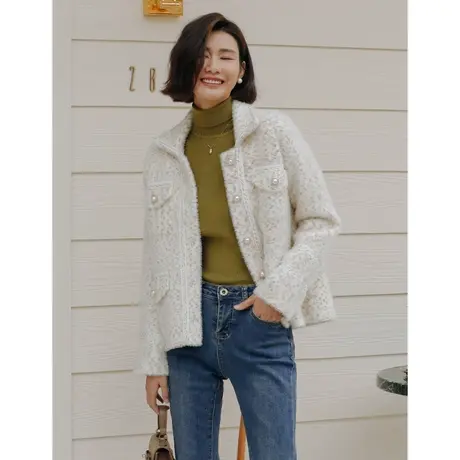 弥古仿水貂绒针织开衫高级感女春秋小香风翻领毛衣外套小个子秋装商品大图