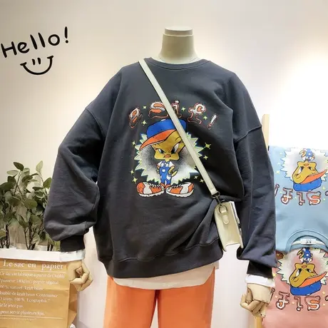 2020早春新款韩国东大门ins潮慵懒风宽松BF休闲卫衣毛圈棉大码图片