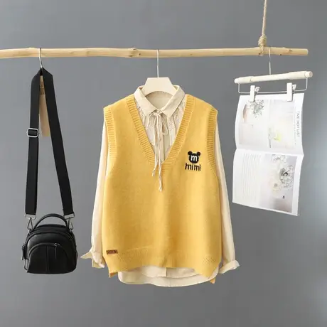 2023新款时尚同色衬衫马夹套装ins潮长袖衬衣马甲两件套女装上衣商品大图