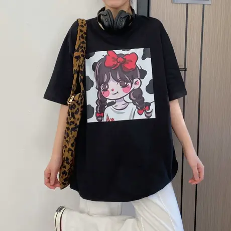 美式复古短袖t恤女纯棉夏季宽松韩版ins洋气半袖设计感小众上衣服商品大图