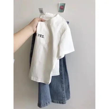 白色纯棉字母短袖T恤女夏装2024新款修身短款上衣服打底小衫潮ins商品大图