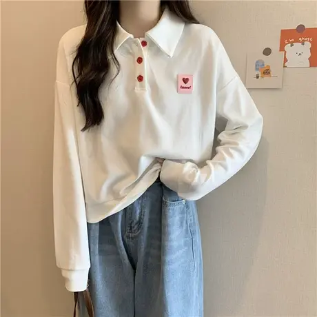 ins超火Polo领薄款卫衣女春秋2025新款韩版宽松百搭长袖短款上衣商品大图