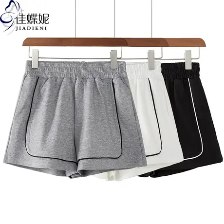 夏季新款纯色拼接松紧腰短裤女下装热裤休闲运动裤卫裤商品大图