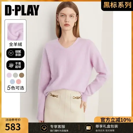DPLAY2023冬殿堂Ji100羊绒云朵0压氛围感花浅紫套头毛衣商品大图