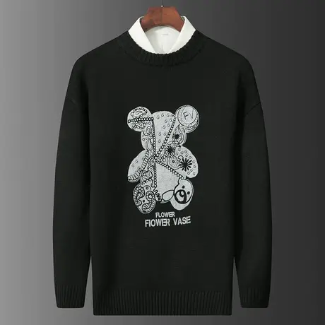 秋冬季日系港风潮牌情侣圆领套头毛衣男士2024新款内搭打底针织衫图片