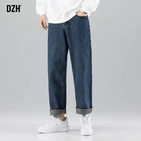 男士蓝色直筒牛仔裤男款直筒裤休闲裤子男秋冬2023新款长裤阔腿裤商品大图