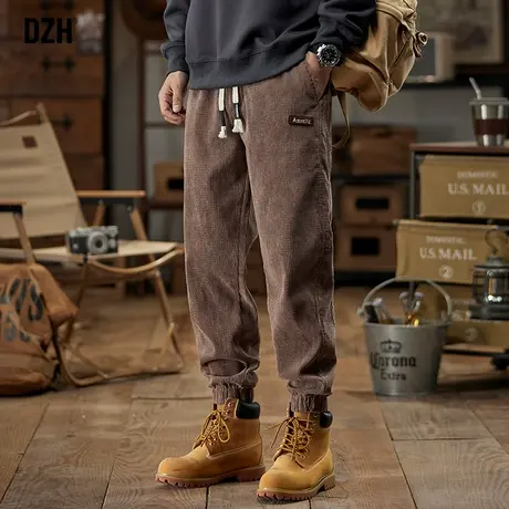 男士灯芯绒束脚裤子男款美式高街休闲运动裤长裤2024新款宽松卫裤商品大图