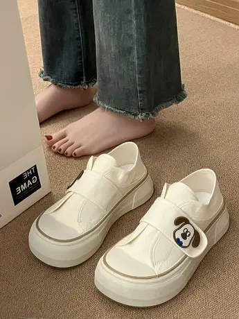 奶huhu丑萌魔术贴大头帆布鞋女2024年新款夏季一脚蹬懒人小白鞋女商品大图