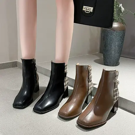 永希复古英伦风马丁靴女夏款2023新款高跟靴子粗跟显瘦切尔西短靴图片