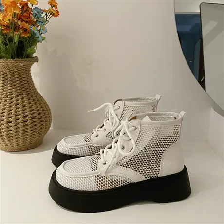 厚底网靴女夏季凉靴2024年新款马丁靴透气镂空网面凉鞋松糕大头鞋商品大图