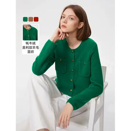 朗姿牦牛绒羊毛法式复古小香风开衫外套女设计感秋冬奥莱毛针织衫商品大图