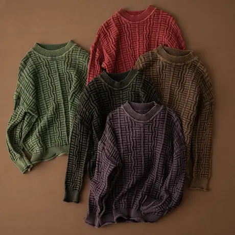 享永子【砂洗盐炒色】精细棉线圆领长袖套头针织衫秋冬上衣女宽松图片