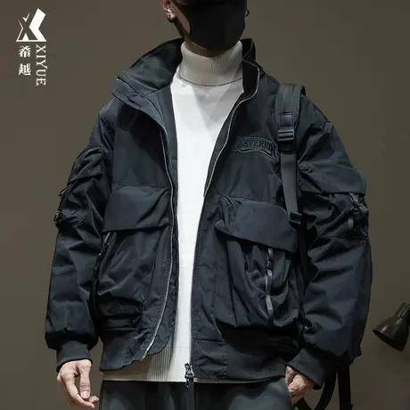 户外机车工装高领棉衣男2023冬季保暖宽松大码男士棉服冲锋衣外套商品大图