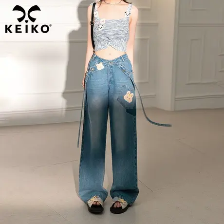 KEIKO 阔腿牛仔裤女夏季辣妹小众高腰显瘦垂感宽松直筒裤拖地裤子商品大图