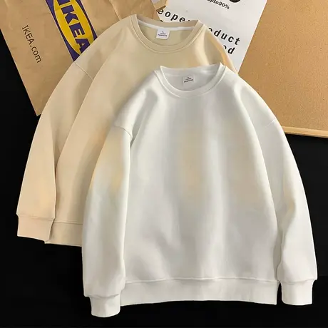 圆领卫衣男春秋季新款纯色宽松套头内搭ins潮牌长袖t恤加绒打底衫商品大图