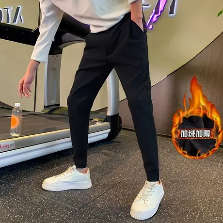 冬季加绒小脚裤纯色潮牌束脚裤加厚男裤2022新款春秋季裤子休闲裤商品大图