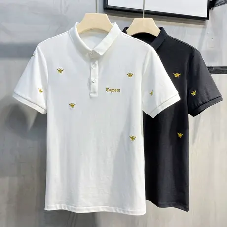 休闲小蜜蜂刺绣Polo衫短袖2023夏季新款韩版简约翻领保罗衫T恤商品大图
