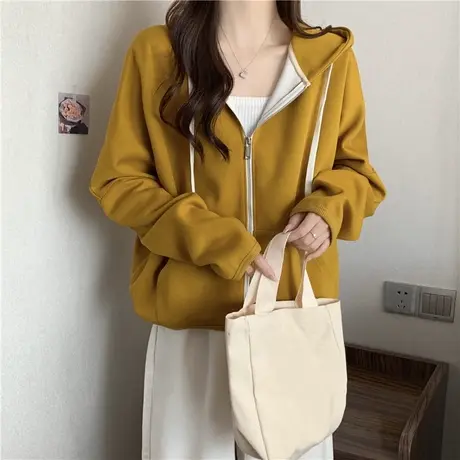 大码宽松蝙蝠袖开衫外套女早春秋装薄款百搭学生连帽上衣慵懒风商品大图