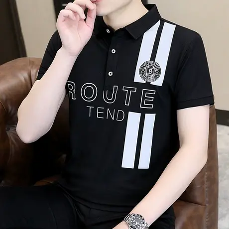 夏季Polo衫男短袖t恤男士半袖上衣潮牌大码2023新款休闲男装体恤T商品大图
